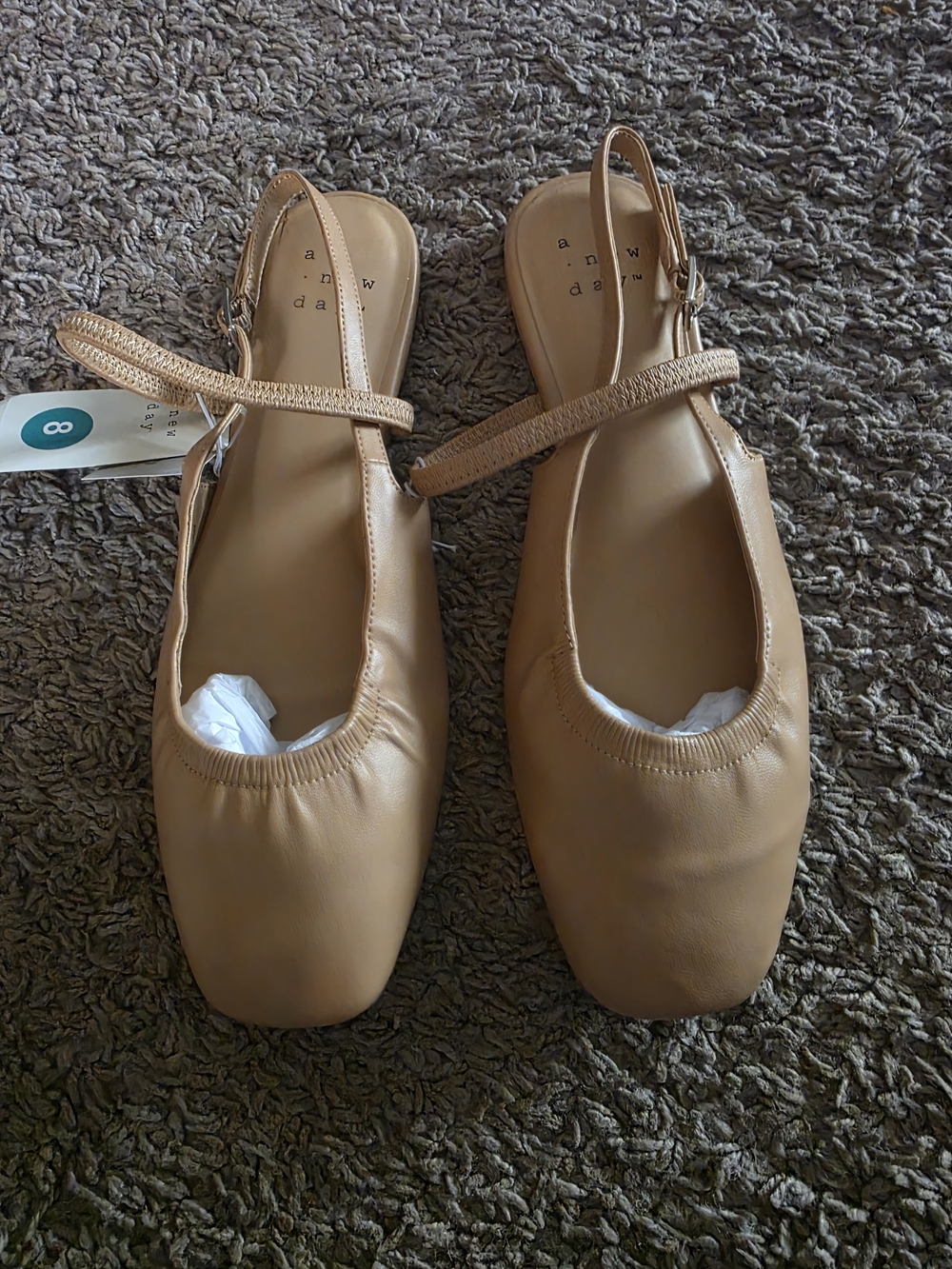 a new day Tan Square-Toe Mary Jane Slingback Flats
